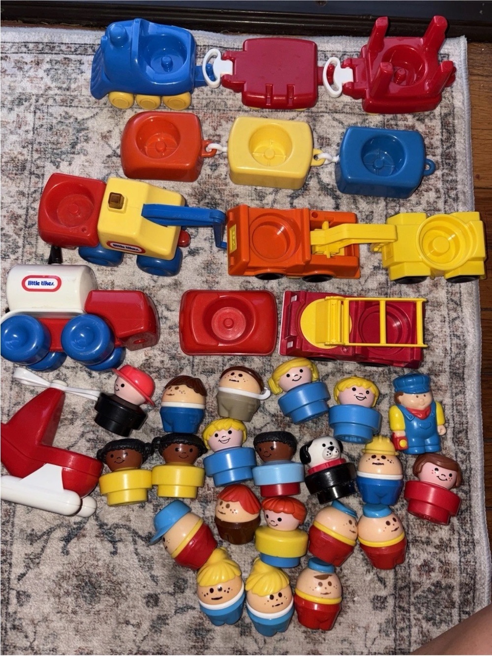 Vintage Little Tikes Play Toys Set Helicopter, Gas Truck, Trains, Tow Trucks